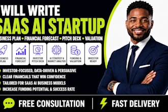 write saas ai startup business plan financial forecast pitch deck valuation