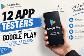 provide 12 tester close testing for google app play store android app testing