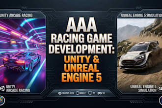 build multiplayer arcade car racing game in unity, unreal engine 5, 3d game