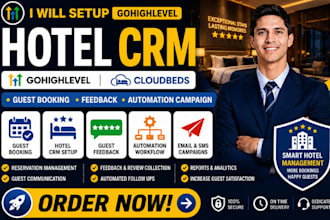 setup hotel CRM gohighlevel cloudbeds guest booking feedback automation campaign