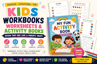 design kids workbook worksheets kid activity book, colouring book cover for kids