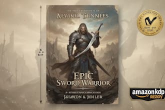 design an epic fantasy warrior book cover and illustration