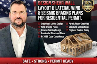 design shear wall layout and lateral wind and seismic bracing plans for resident