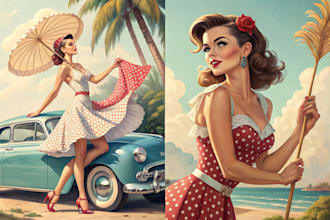 pin up girl and pin up girl illustration
