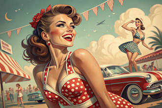 pin up girl and pin up girl illustration