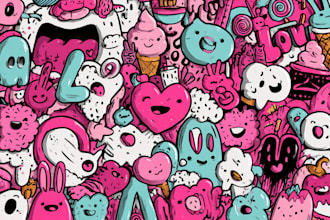 create cartoon doodle art illustration for your project