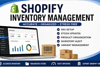 manage shopify inventory, sku setup, stock update and product organization