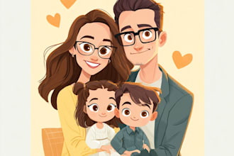 draw cute cartoon portrait and family portrait
