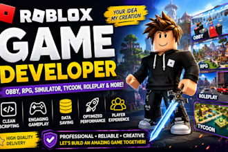 develop roblox game, obby, rpg, simulator, tycoon, full roblox game