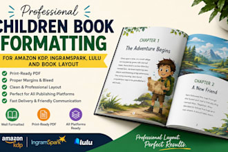 children book formatting for amazon KDP, ingramspark, lulu and book layout