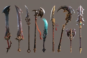 high quality weapon concept art for gaming and more