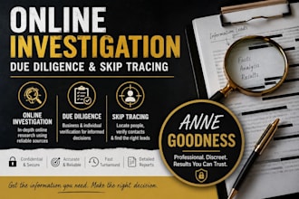 conduct online investigation, due diligence, skip tracing and osint