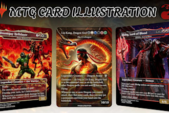 design custom mtg card design illustration, alter anime tcg card illustration