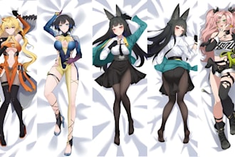draw custom anime dakimakura body pillow art for oc, vtuber, waifu, anime merch