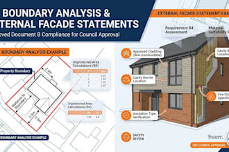 do fire boundary analysis and external facade statement for UK council approval