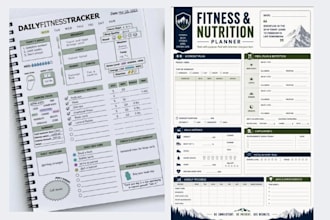 design fitness, yoga, sport, gym journal, workout tracker, training manual pdf
