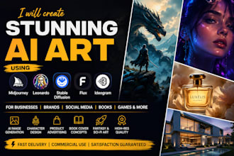 create stunning ai art using midjourney, leonardo, flux and ideogram