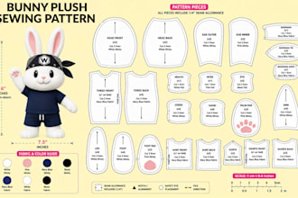 create a custom plush sewing pattern for plush toys, stuffed animals and mascots
