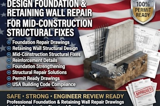 design foundation and retaining wall repair drawings for mid construction strctl