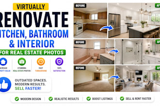 virtually renovate kitchen bathroom and interior for real estate photos