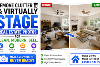 remove furniture clutter objects and virtually stage real estate photos