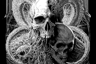 draw custom skull horror illustration for metal tshirt