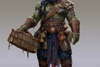 design and illustrate a full body fantasy character concept art