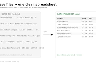 extract and structure data from pdfs, websites, or documents into excel