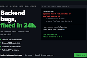 fix bugs in your node js, nestjs or typescript backend