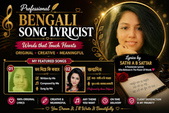 write original bengali song lyrics for any genre