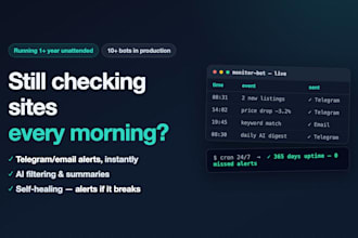 build a bot that monitors any website and alerts you on telegram or email
