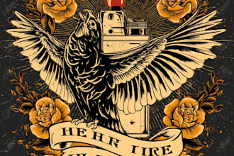 illustration in traditional tattoo or vintage t shirt design