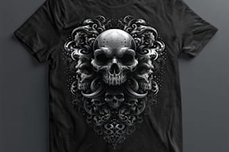 draw dark art, illustration, horror, skull, t shirt metal