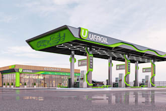 3d gas station, convenience store with any commercial project