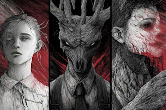 draw horror and gothic line art illustrations