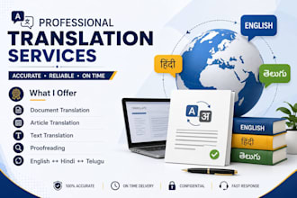 provide english, telugu, hindi translation services accurately