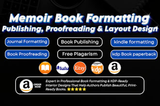 do memoir book formatting, history book formatting, biography kdp book editing