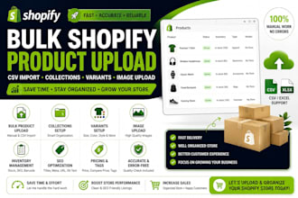 bulk shopify product upload, CSV import, collections, variants, image upload