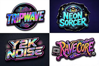 make an awesome streetwear, music logo, edgy, psychedelic, trippy, y2k