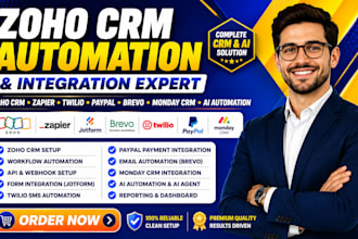 integrate zoho CRM zapier jotform twilio paypal brevo monday CRM ai automation