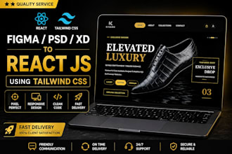 convert figma, PSD or xd to react js using tailwind CSS