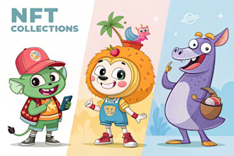 design cartoon characters for nft collections with metadata