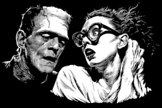 do vintage illustration, character, retro horror style art