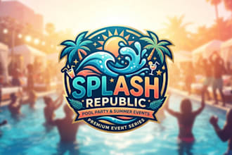 design a vibrant pool party logo for events and summer brand