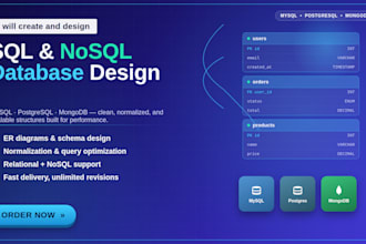 create sql database design for mysql postgresql and mongodb