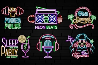 design a custom neon sign logo and glowing signboard