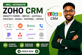 integrate zoho CRM gravity forms brevo justcall paystack asana mixpanel openai