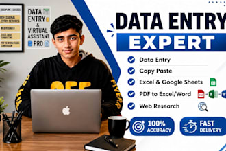 do accurate data entry, web research, microsoft excel, PDF conversion, co