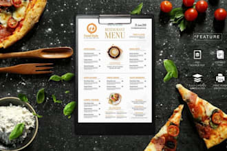 design a modern, professional restaurant menu, cafe menu