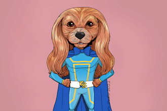 draw your pet into pet portrait illustration